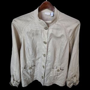 Chico's W Size 3 (L/XL) Tan Shimmer Linen Cotton Blend Jacket Utility Button Up
